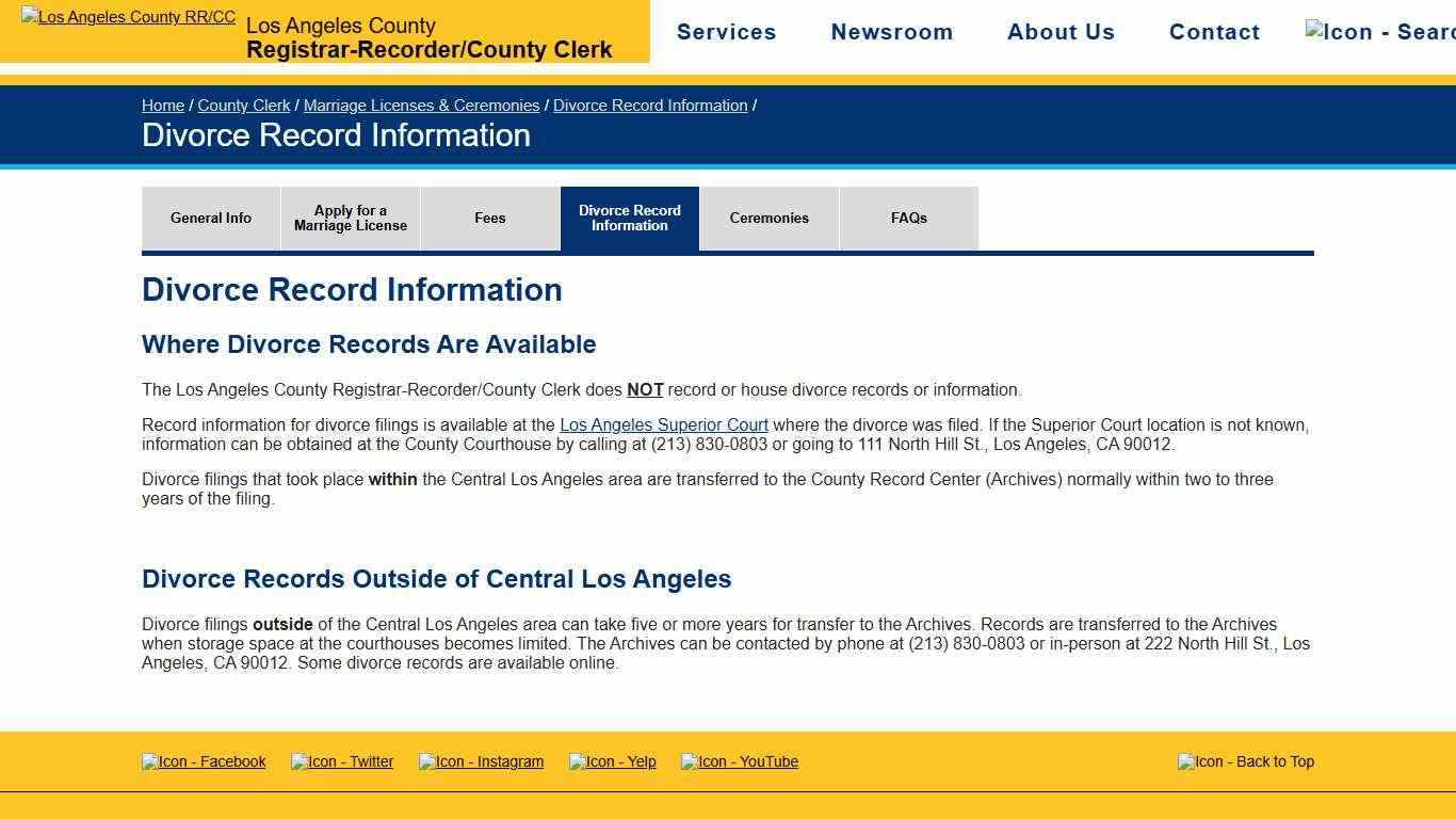 Divorce Record Information