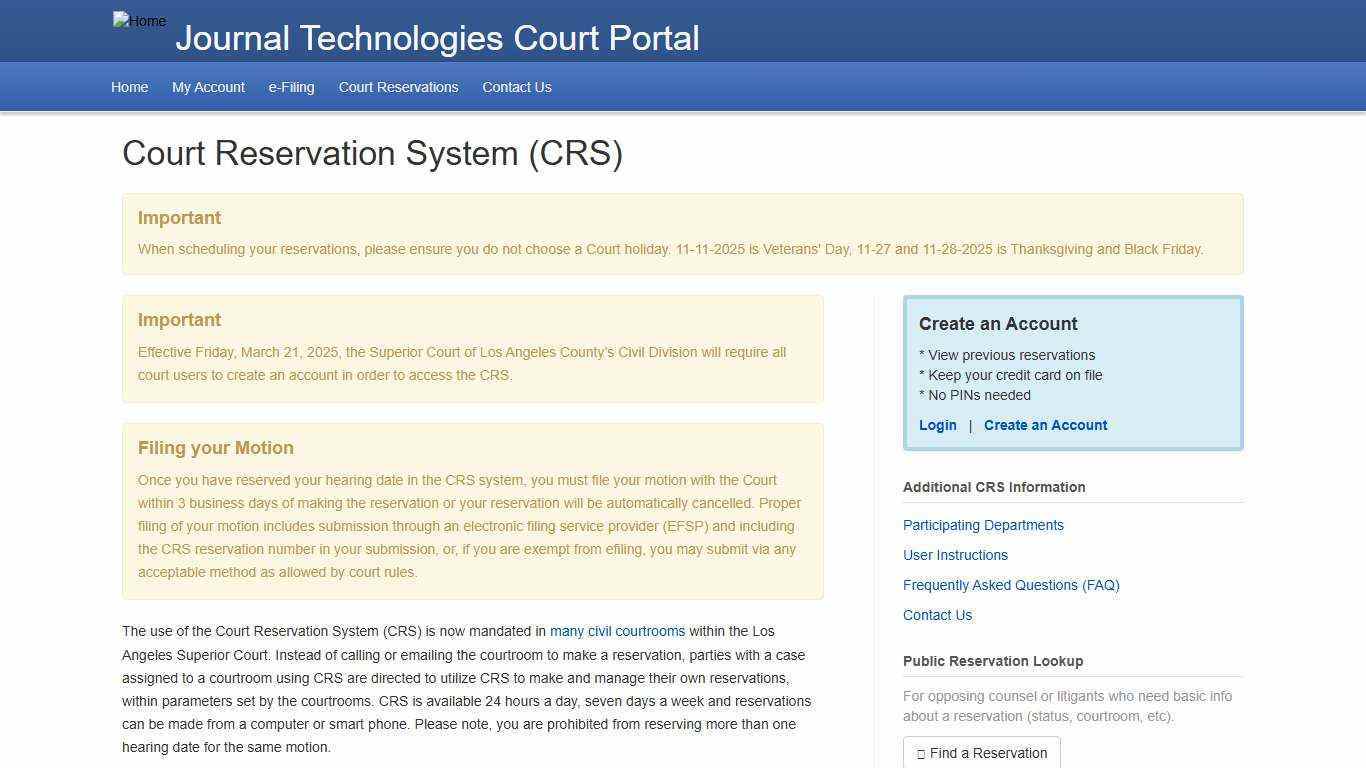 Court Reservation System (CRS) | Journal Technologies Court Portal
