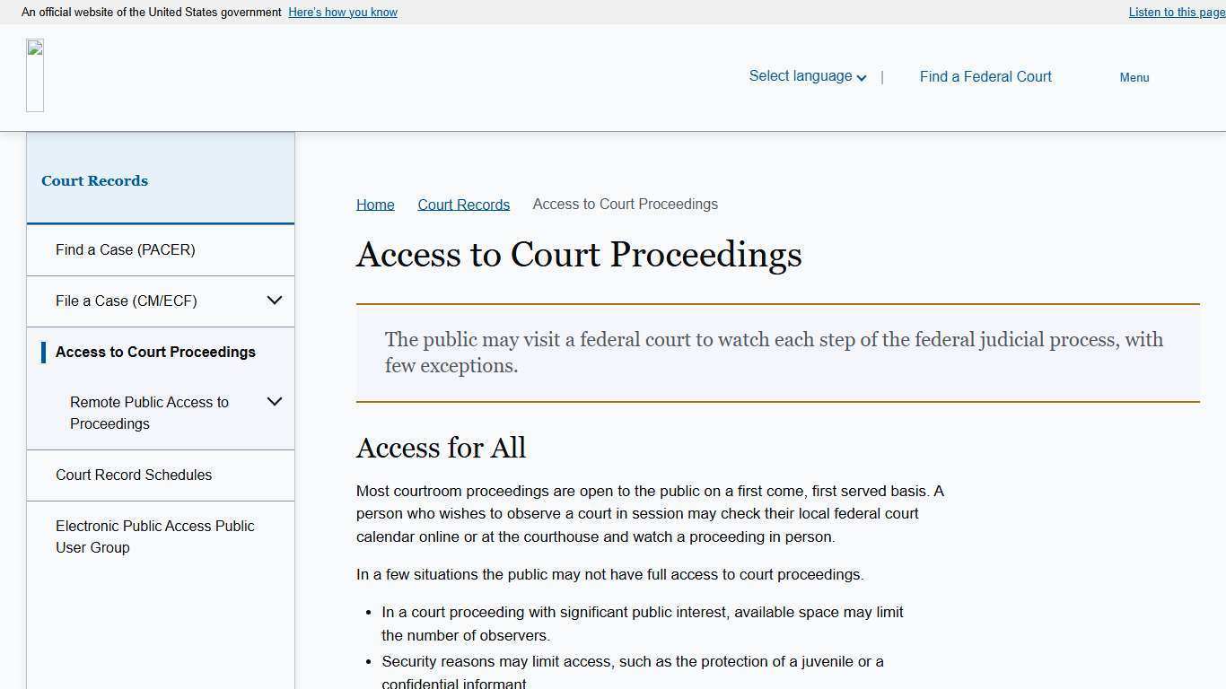 Access to Court Proceedings